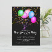 Neon Balloons Confetti Silvester Party Einladung (Stehend Vorderseite)