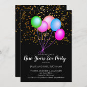 Neon Balloons Confetti Silvester Party Einladung (Vorne/Hinten)