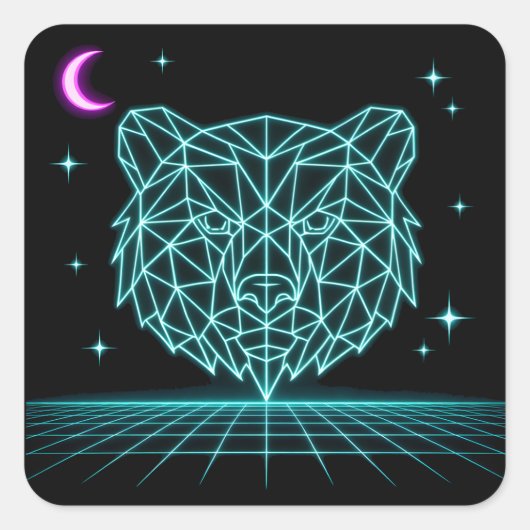 Neon-Bär Synthwave - Retro-Waldtier Quadratischer Aufkleber (Vorderseite)