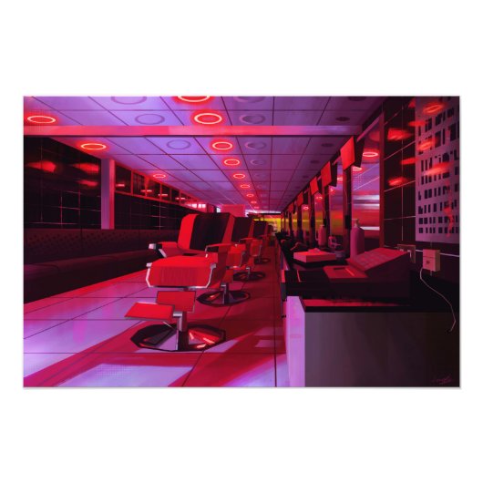 Neon barbershop digital painting print fotodruck (Vorne)