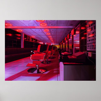 Neon barbershop digital painting print poster
