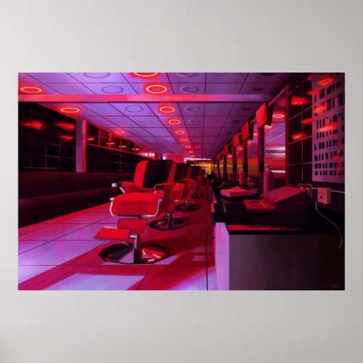 Neon barbershop digital painting print poster (Vorne)