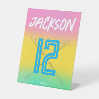 Neon Baseball Colorful Sport Birthday Party Custom Sockelschild