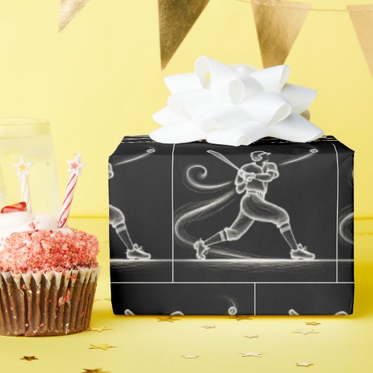 Neon Baseball Player mit leichten Tracks Geschenkpapier (Geburtstagsparty)