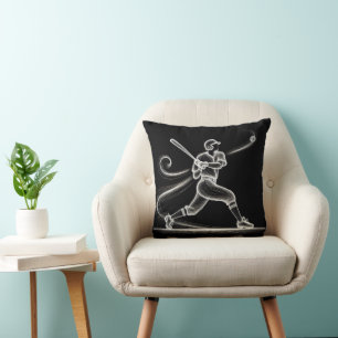 Neon Baseball Player Swinging a Bat Kissen