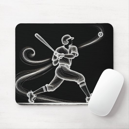 Neon Baseball Player Swinging a Bat Mousepad (Mit Mouse)