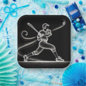 Neon Baseball Player Swinging a Bat Pappteller (Party)