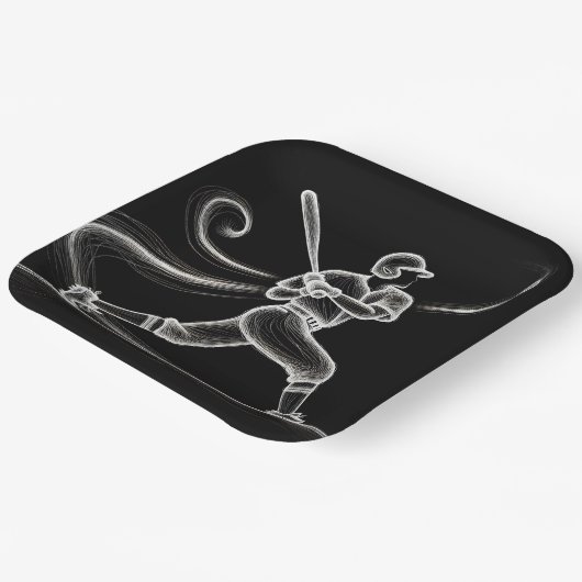 Neon Baseball Player Swinging a Bat Pappteller (Gewinkelt)