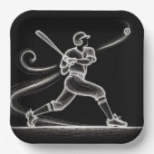 Neon Baseball Player Swinging a Bat Pappteller (Vorderseite)