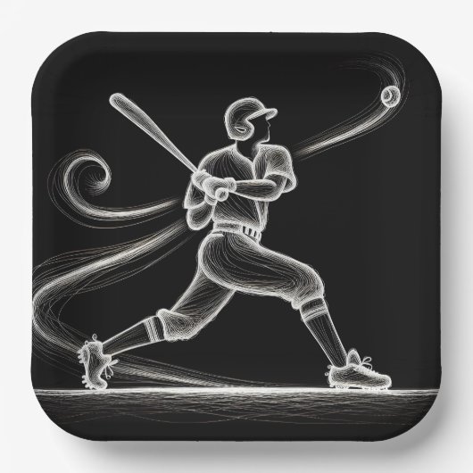 Neon Baseball Player Swinging a Bat Pappteller (Vorderseite)