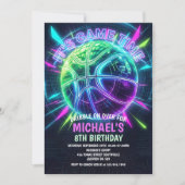 Neon Basketball Birthday Invitation Einladung (Vorderseite)