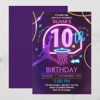 Neon Basketball Einladung zum Geburtstag