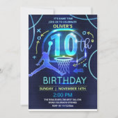 Neon Basketball Einladung zum Geburtstag (Vorderseite)