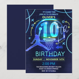 Neon Basketball Einladung zum Geburtstag