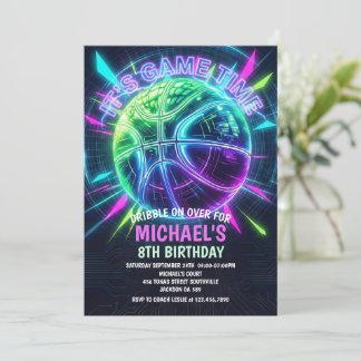 Neon-Basketball-Geburtstagseinladung Einladung