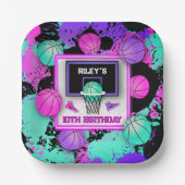 Neon Basketball Sneakers & Paint Spritzer Geburtst Pappteller (Vorderseite)