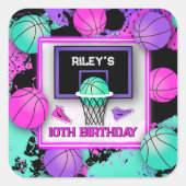 Neon Basketball Sneakers & Paint Spritzer Geburtst Quadratischer Aufkleber (Vorderseite)