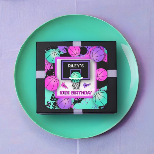 Neon Basketball Sneakers & Paint Spritzer Geburtst Quadratischer Aufkleber