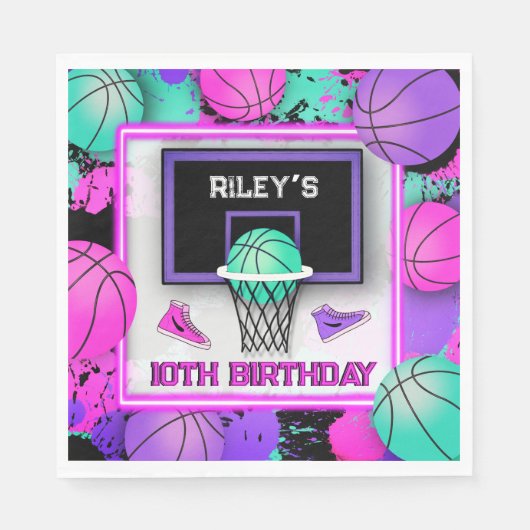 Neon Basketball Sneakers & Paint Spritzer Geburtst Serviette (Vorderseite)