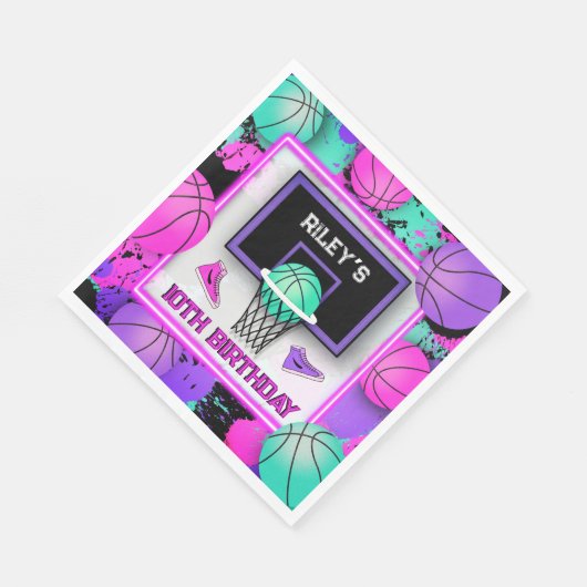 Neon Basketball Sneakers & Paint Spritzer Geburtst Serviette (Ecke)