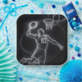 Neon-Basketballspieler Nummer 67 Pappteller (Party)