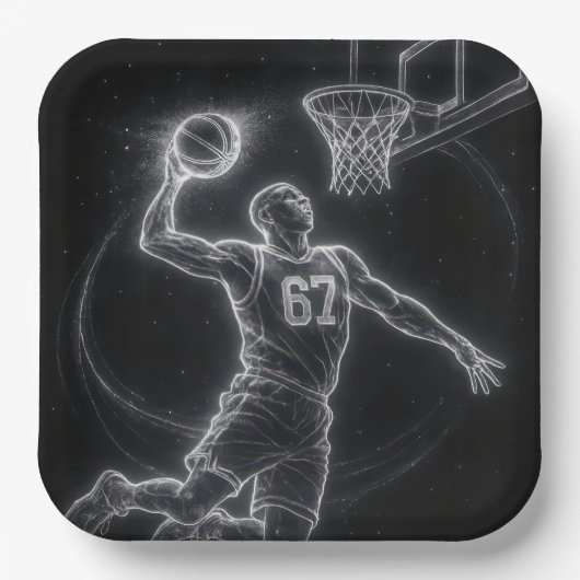 Neon-Basketballspieler Nummer 67 Pappteller (Vorderseite)