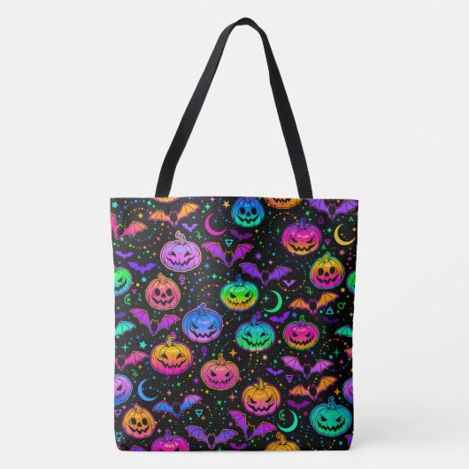 Neon Bats Pumpkins und Jack-o-Lanterns Tasche (Vorderseite)