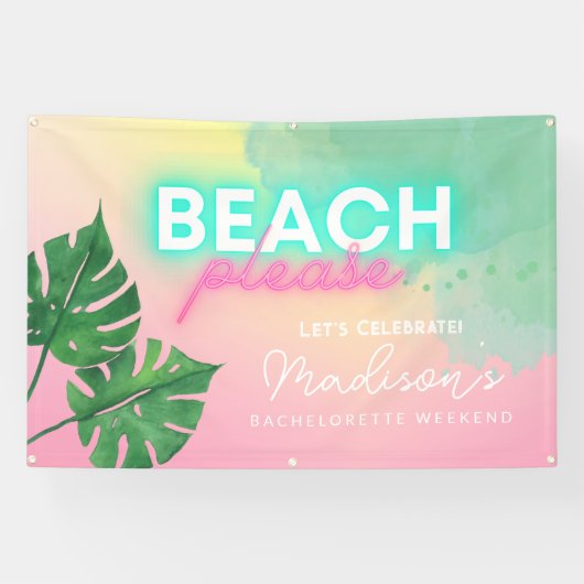 Neon Beach Bitte Bachelorette Pink Gradient Banner (Horizontal)