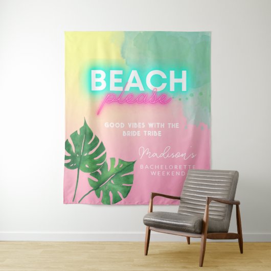 Neon Beach Bitte Bachelorette Pink Gradient Palm Wandteppich (Beispiel)