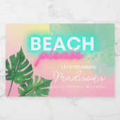 Neon Beach Bitte Bachelorette Tropical Gradient Schaumweinetikett (Einzelnes Label)