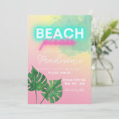 Neon Beach Bitte Rett Datum Junggeselinnen-Abschie Einladung (Stehend Vorderseite)