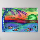 "Neon Beach" Psychedelic 11x13 Wall Poster (Vorne)