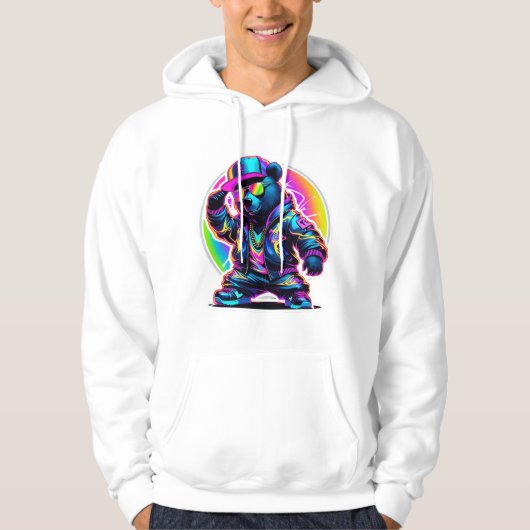 Neon Bear Glow: Lebhafte Retro Streetwear Hoodie (Vorderseite)