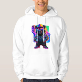 Neon Bear Glow: Lebhafte Retro Streetwear Hoodie