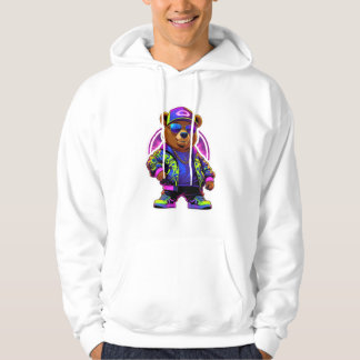 Neon Bear Glow: Lebhafte Retro Streetwear Hoodie