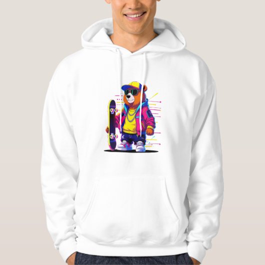 Neon Bear Glow: Lebhafte Retro Streetwear Hoodie (Vorderseite)