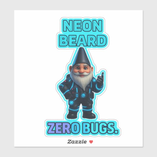 Neon Beard, Zero Bugs — Futuristic Gnome Sticker (Blatt)