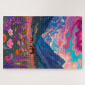 Neon-Bergtal - Psychedelische Pferde & Rosa C Puzzle (Horizontal)