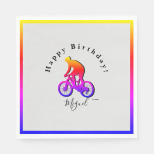Neon Bicycle Rider Happy Birthday Napkin Serviette