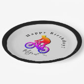 Neon Bicycle Rider Happy Birthday Paper Plate Pappteller (Schrägansicht)