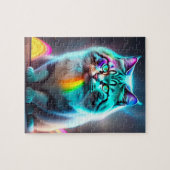 Neon Big Cat mit Regenbogenfarben, farbenfrohe Kat Puzzle (Horizontal)