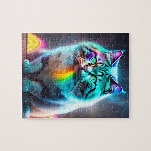 Neon Big Cat mit Regenbogenfarben, farbenfrohe Kat Puzzle (Horizontal)
