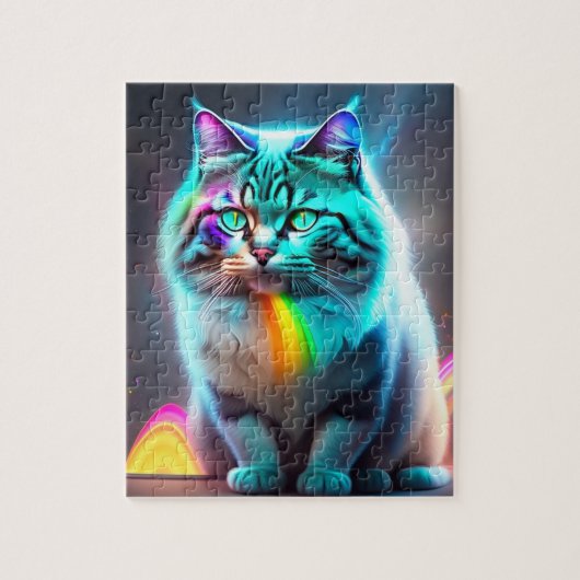 Neon Big Cat mit Regenbogenfarben, farbenfrohe Kat Puzzle (Vertikal)