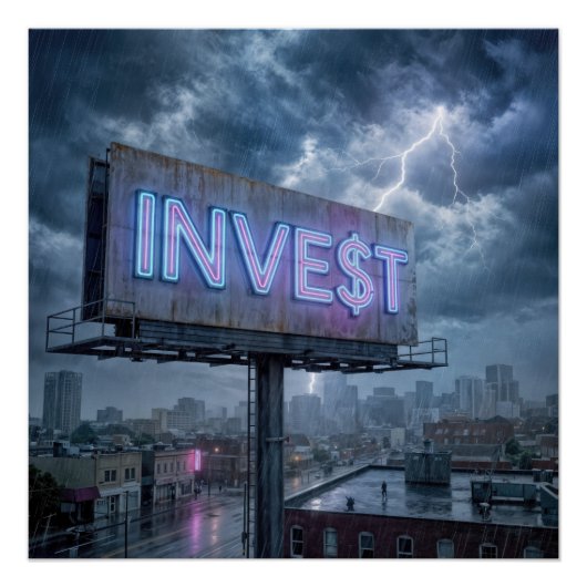 Neon Billboard with INVEST Text Poster (Vorderseite)