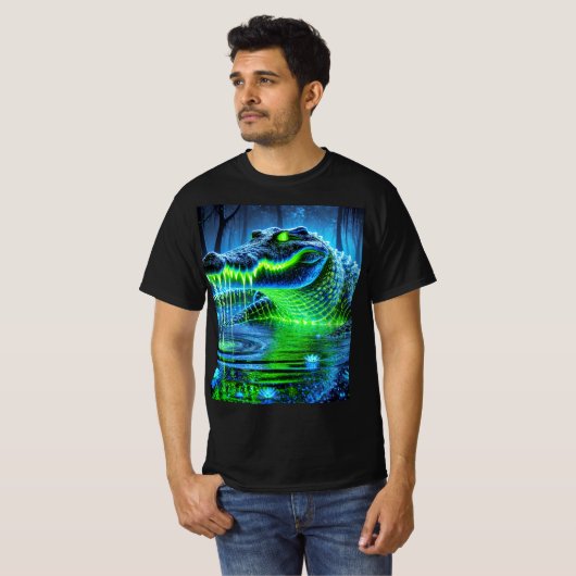 Neon Biolumineszenz Crocodile T - Shirt Design. (Vorne ganz)