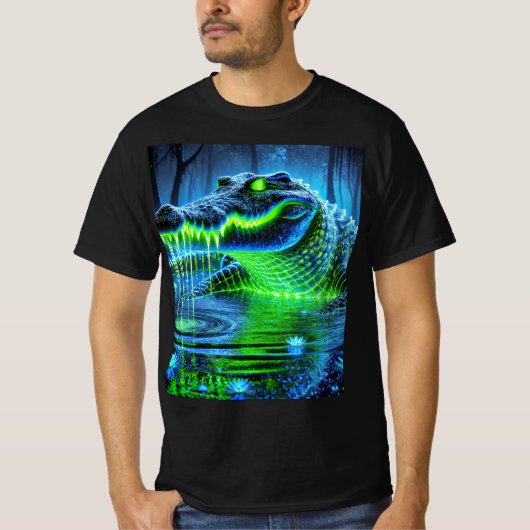 Neon Biolumineszenz Crocodile T - Shirt Design. (Vorderseite)
