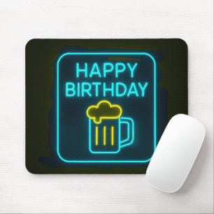 Neon Birthday Beer Tasse auf schwarz Mousepad