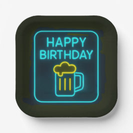 Neon Birthday Beer Tasse auf schwarz Pappteller