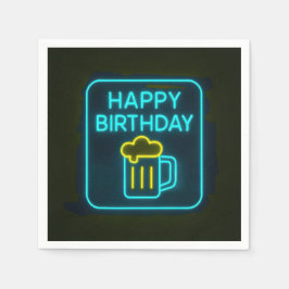 Neon Birthday Beer Tasse auf schwarz Serviette