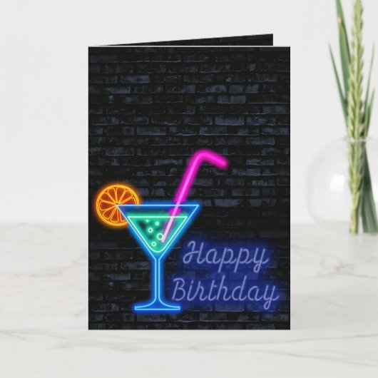 Neon Birthday Cocktail auf Brick Karte (Vorderseite)